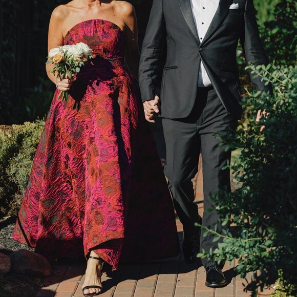 Mac Duggal Multicolor Strapless Brocade High Low A Line Gown - Style 27596 - Picture 7 of 10